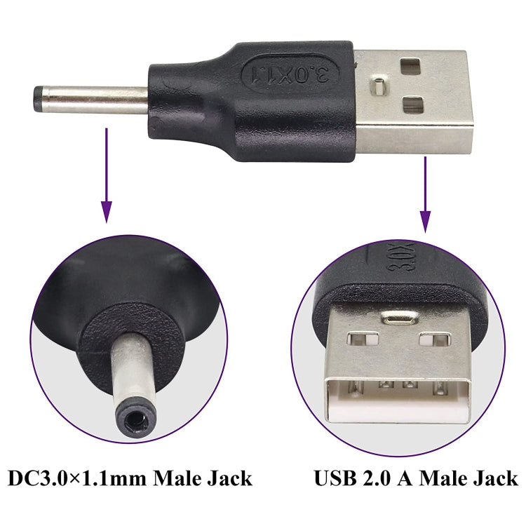 10 Uds. Conector de clavija de alimentación CC macho a USB 2,0 macho de 3,0x1,1mm, 3.0 x 1.1mm