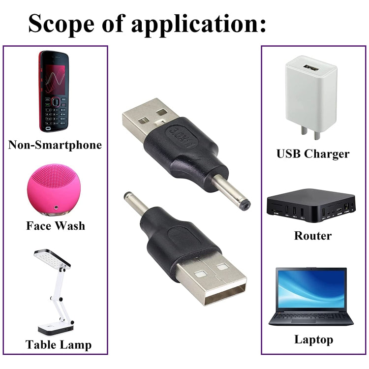 10 Uds. Conector de clavija de alimentación CC macho a USB 2,0 macho de 3,0x1,1mm, 3.0 x 1.1mm