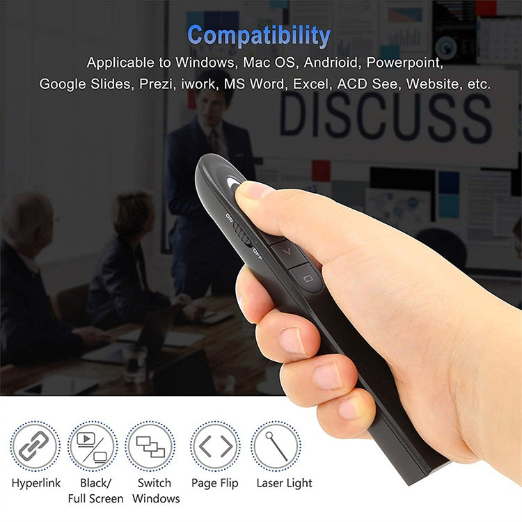 XM930 Bolígrafo láser inalámbrico de 2,4 GHz para pasar páginas de PowerPoint Bolígrafo de proyección de presentación inalámbrico multimedia con receptor USB, compatible con recordatorio de batería baja, distancia de control remoto: 100 m, 100m White  ...