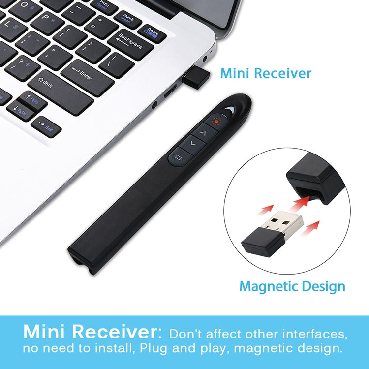 XM930 Bolígrafo láser inalámbrico de 2,4 GHz para pasar páginas de PowerPoint Bolígrafo de proyección de presentación inalámbrico multimedia con receptor USB, compatible con recordatorio de batería baja, distancia de control remoto: 100 m, 100m White  ...
