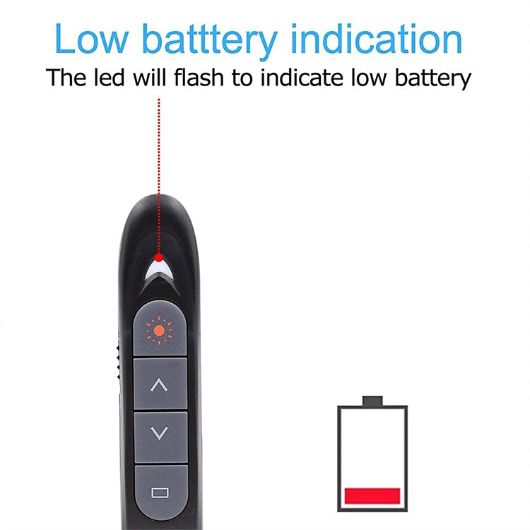 XM930 Bolígrafo láser inalámbrico de 2,4 GHz para pasar páginas de PowerPoint Bolígrafo de proyección de presentación inalámbrico multimedia con receptor USB, compatible con recordatorio de batería baja, distancia de control remoto: 100 m, 100m White  ...