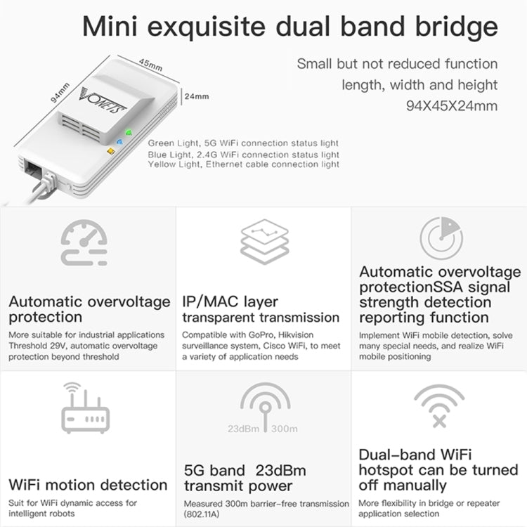 VONETS VAP11AC 5G/2.4G Mini Puente Inalámbrico con Versión de Ventilador Repetidor WiFi 300Mbps + 900Mbps, Soporta Videovigilancia y Control, VAP11AC