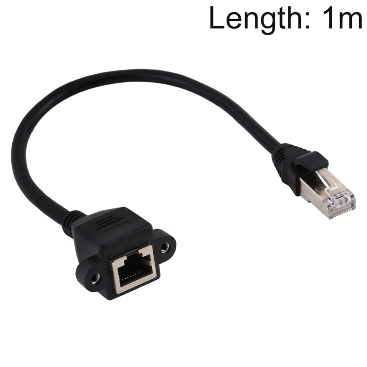 Cable de extensión de bloqueo de tornillo de montaje en panel de red RJ45 hembra a macho CAT5E, longitud: 1 m, 1m