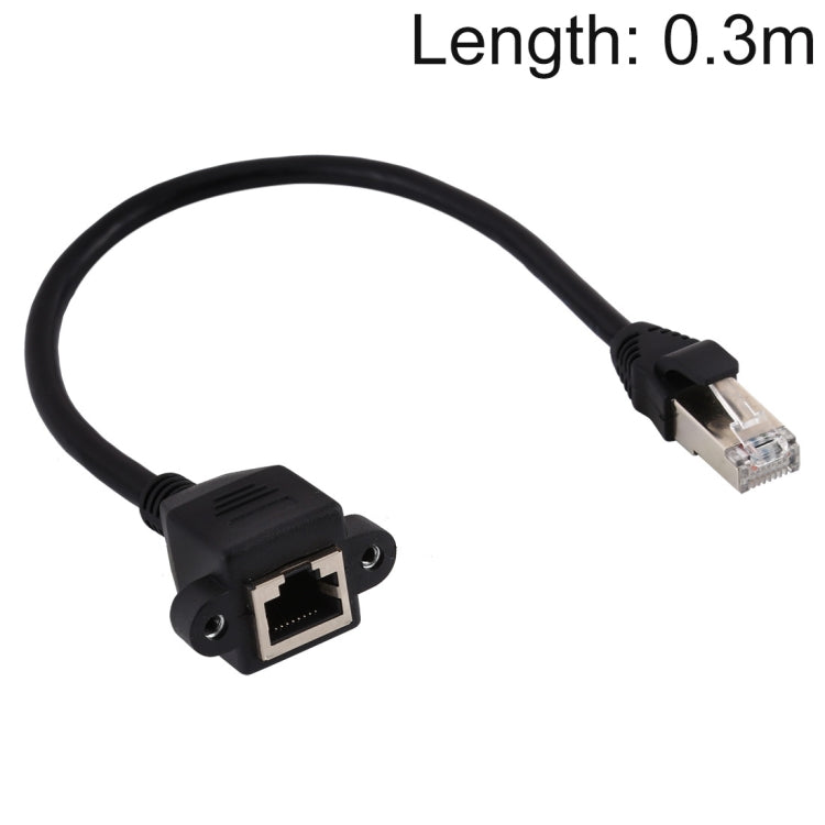 Cable de extensión de bloqueo de tornillo de montaje en panel de red RJ45 hembra a macho CAT6E, longitud: 0,3 m, Length: 0.3m