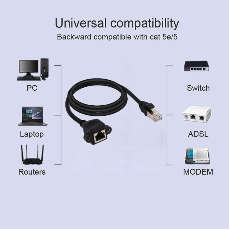 Cable de extensión de bloqueo de tornillo de montaje en panel de red RJ45 hembra a macho CAT6E, longitud: 2 m, Length: 2m
