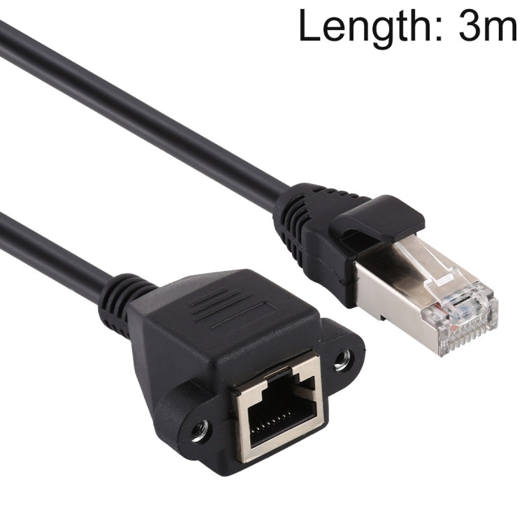 Cable de extensión de bloqueo de tornillo de montaje en panel de red RJ45 hembra a macho CAT6E, longitud: 3 m, Length: 3m