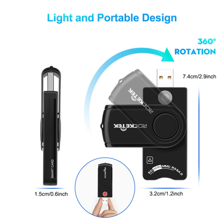 ROCKETEK CR310 USB 3.0 + Tarjeta TF + Tarjeta SD + Tarjeta SIM + Lector de tarjetas multifunción Smart Card, USB 3.0