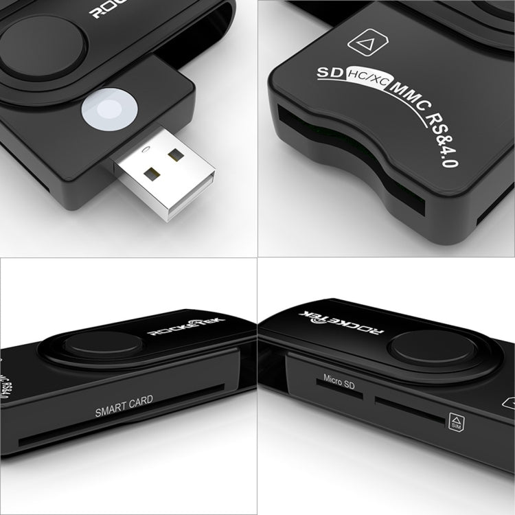 ROCKETEK CR310 USB 3.0 + Tarjeta TF + Tarjeta SD + Tarjeta SIM + Lector de tarjetas multifunción Smart Card, USB 3.0