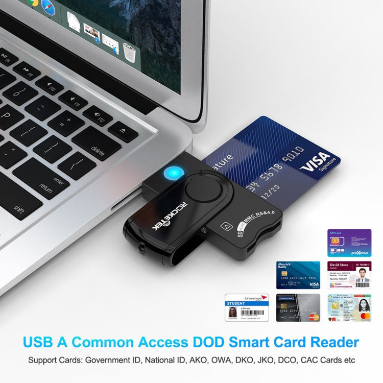 ROCKETEK CR310 USB 3.0 + Tarjeta TF + Tarjeta SD + Tarjeta SIM + Lector de tarjetas multifunción Smart Card, USB 3.0
