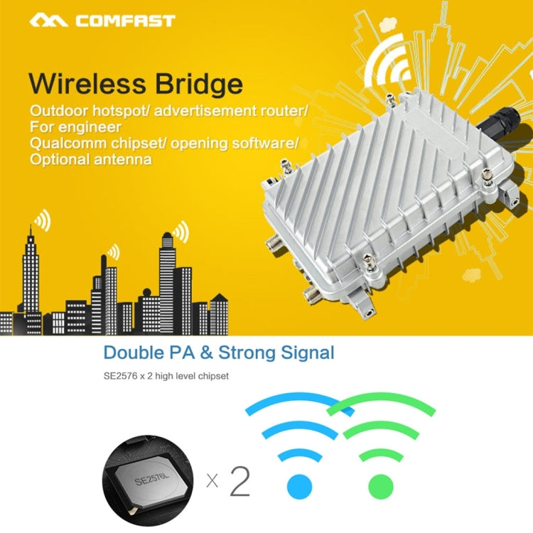 COMFAST CF-WA700 Qualcomm AR9341 Puente de red inalámbrico para exteriores de 300 Mbps/s con antena dual Adaptador POE de 48 V y modo AP/enrutador, función de clasificación, 85 dispositivos conectados sincrónicamente