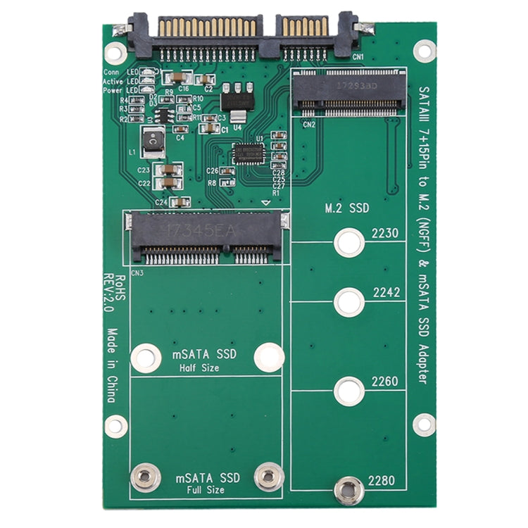 Convertidor adaptador M.2 NGFF y mSATA SSD a SATA III de 7+15 pines, SSD to SATA III