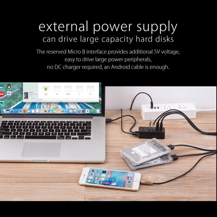 ORICO W5P-U2-100 HUB de escritorio USB 2.0 con fuente de alimentación de cable micro USB de 100 cm, W5P-U2-100 Black, W5P-U2-100 White