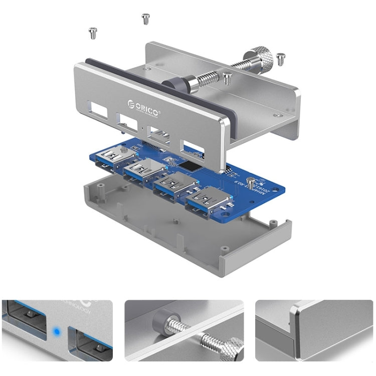 ORICO MH4PU HUB tipo clip USB 3.0 de 4 puertos de aleación de aluminio con cable USB de 1 m, rango de ancho del clip: 10-32 mm (negro), MH4PU(Black), MH4PU(Silver)