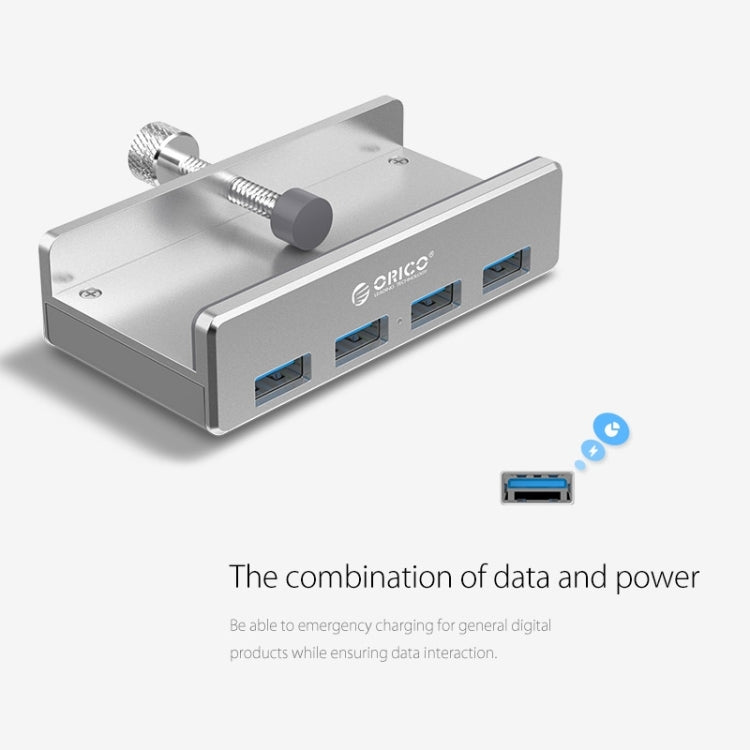 ORICO MH4PU HUB tipo clip USB 3.0 de 4 puertos de aleación de aluminio con cable USB de 1 m, rango de ancho del clip: 10-32 mm (negro), MH4PU(Black), MH4PU(Silver)