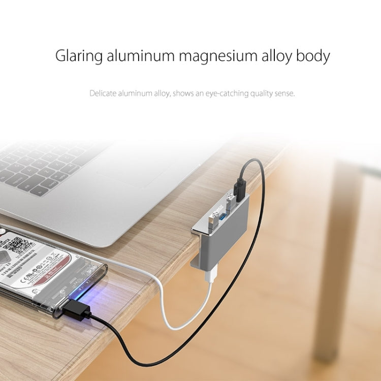 ORICO MH4PU HUB tipo clip USB 3.0 de 4 puertos de aleación de aluminio con cable USB de 1 m, rango de ancho del clip: 10-32 mm (negro), MH4PU(Black), MH4PU(Silver)