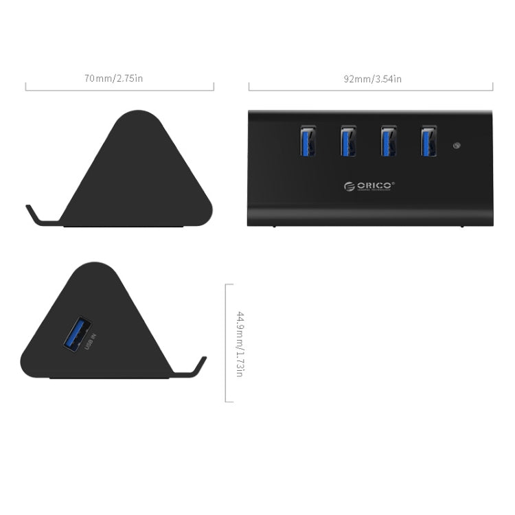 ORICO SHC-U3 HUB USB 3.0 de 4 puertos de escritorio de material ABS con soporte para teléfono/tableta y cable USB de 1 m e indicador LED, SHC-U3