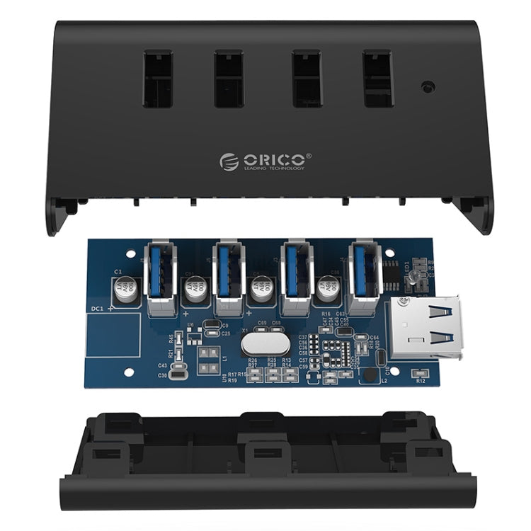 ORICO SHC-U3 HUB USB 3.0 de 4 puertos de escritorio de material ABS con soporte para teléfono/tableta y cable USB de 1 m e indicador LED, SHC-U3