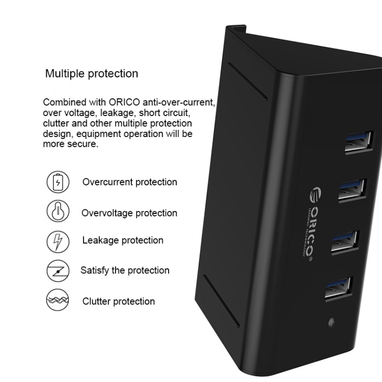 ORICO SHC-U3 HUB USB 3.0 de 4 puertos de escritorio de material ABS con soporte para teléfono/tableta y cable USB de 1 m e indicador LED, SHC-U3