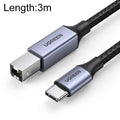 Cable de datos de conexión trenzado de nailon para impresora Ugreen Type-C / USB-C a Type-B, longitud: 3 m, Length: 3m