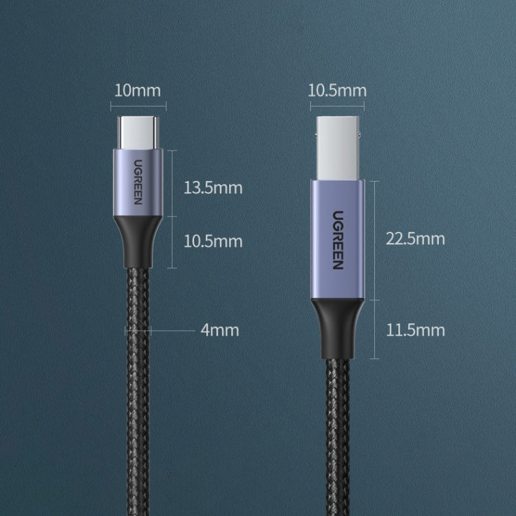 Cable de datos de conexión trenzado de nailon para impresora Ugreen Type-C / USB-C a Type-B, longitud: 3 m, Length: 3m