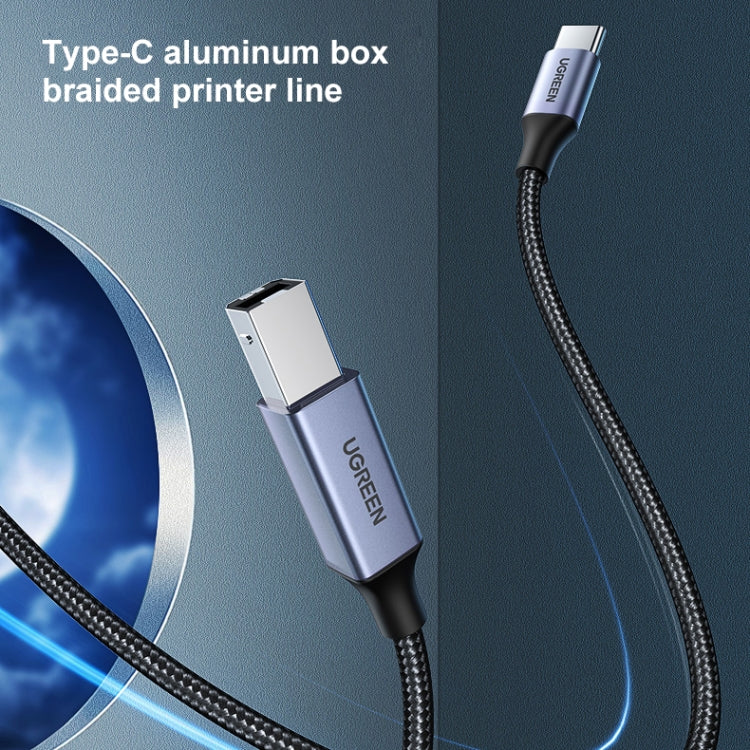 Cable de datos de conexión trenzado de nailon para impresora Ugreen Type-C / USB-C a Type-B, longitud: 3 m, Length: 3m