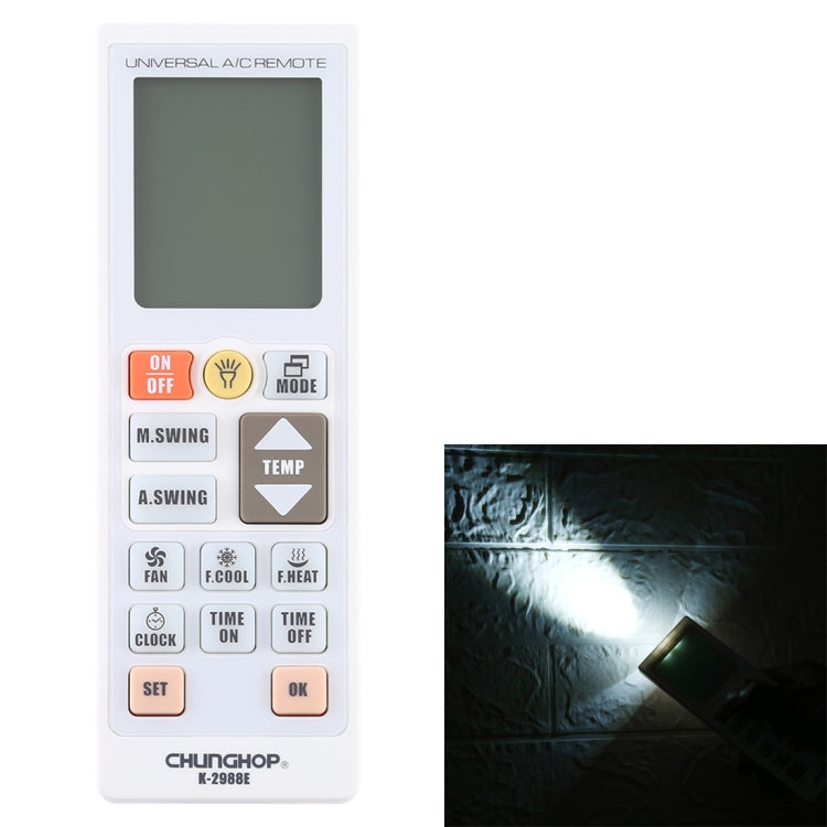 Chunghop K-2988E Control remoto universal de aire acondicionado con linterna