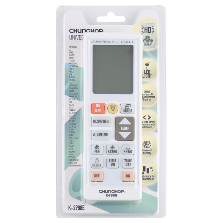 Chunghop K-2988E Control remoto universal de aire acondicionado con linterna