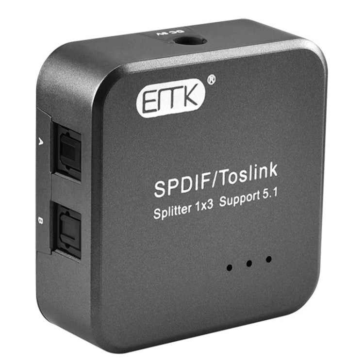 Adaptador divisor de Audio óptico Digital SPDIF Toslink EMK 1 entrada 3 salidas