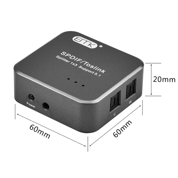 Adaptador divisor de Audio óptico Digital SPDIF Toslink EMK 1 entrada 3 salidas