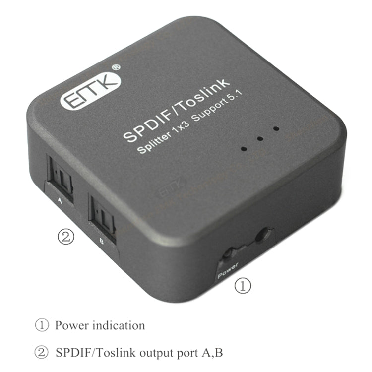 Adaptador divisor de Audio óptico Digital SPDIF Toslink EMK 1 entrada 3 salidas