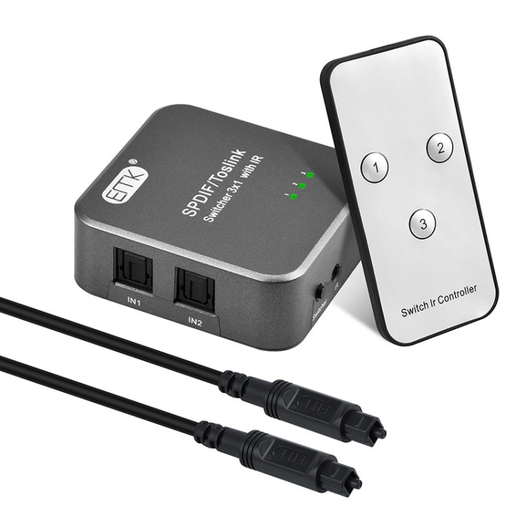 Conmutador 3x1 de audio óptico digital EMK SPDIF/TosLink con controlador IR
