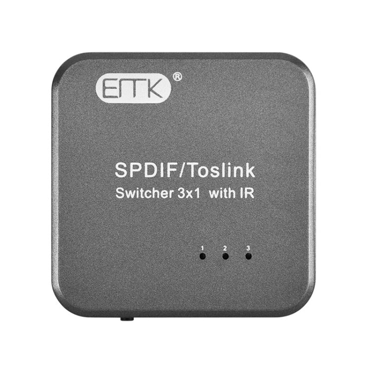 Conmutador 3x1 de audio óptico digital EMK SPDIF/TosLink con controlador IR