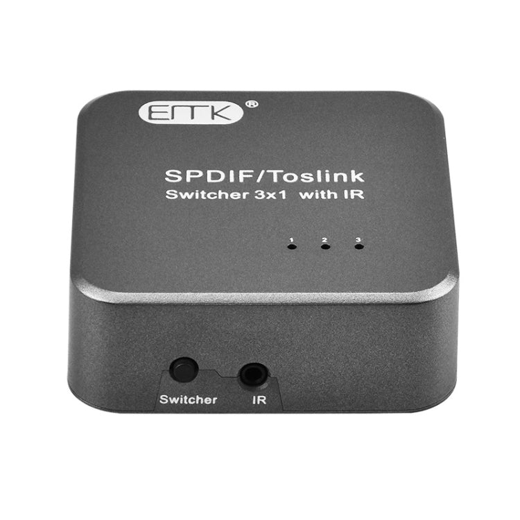 Conmutador 3x1 de audio óptico digital EMK SPDIF/TosLink con controlador IR
