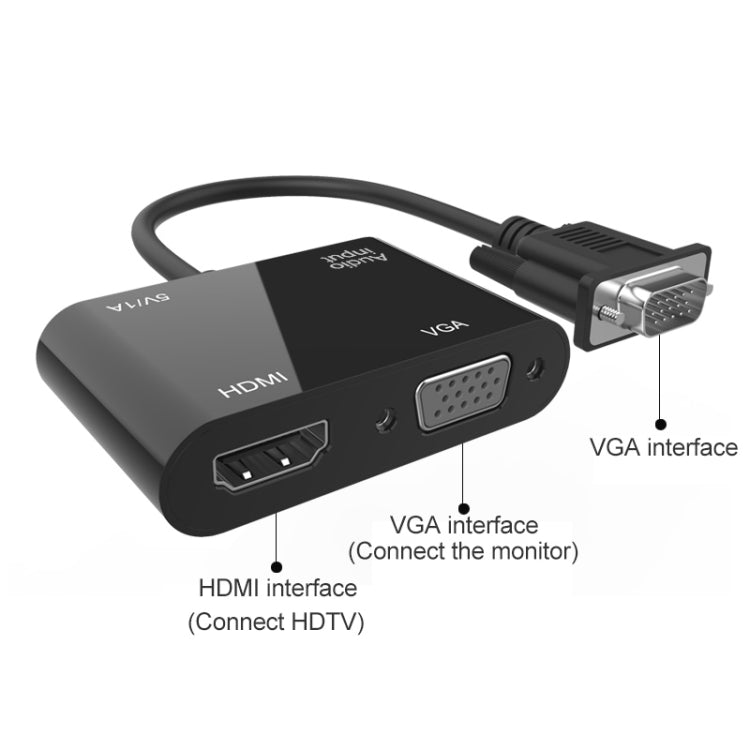 Adaptador VGA a HDMI + VGA 5138HV 1080P con audio, 5138HV