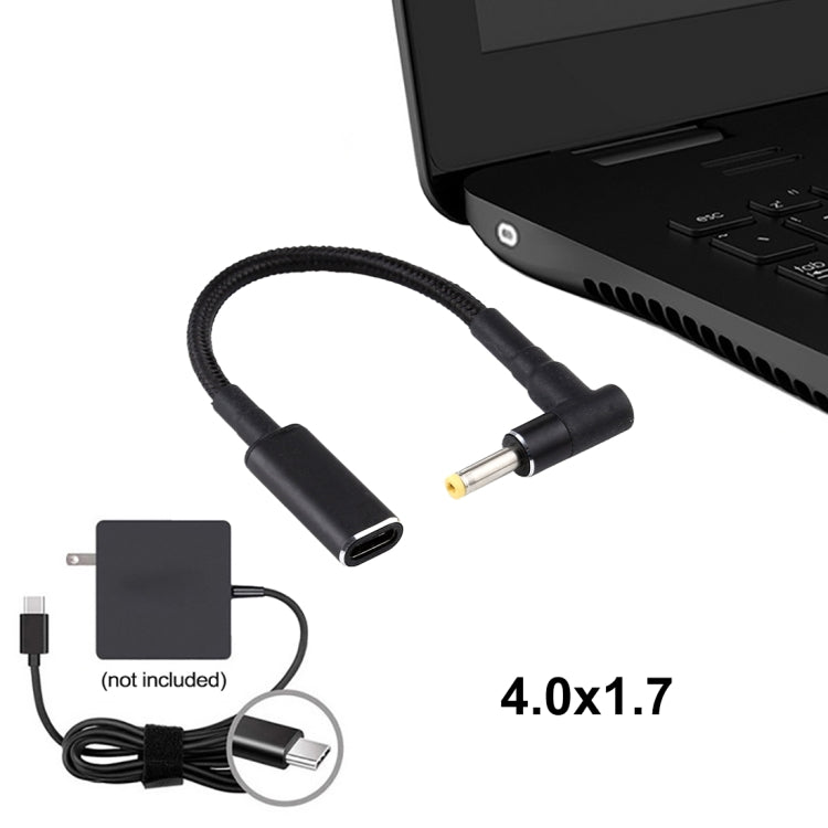 Cable trenzado de nailon adaptador de codo de 4,0 x 1,7 mm a USB-C / tipo C