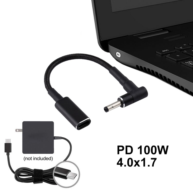 PD 100W 18.5-20V 4.0 x 1.35mm Codo a Adaptador USB-C / Tipo-C Cable trenzado de nailon