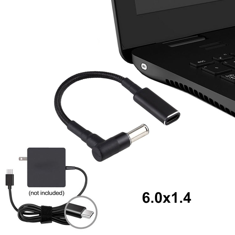 Cable trenzado de nailon adaptador de codo a USB-C/tipo-C de 6,0 x 1,4 mm