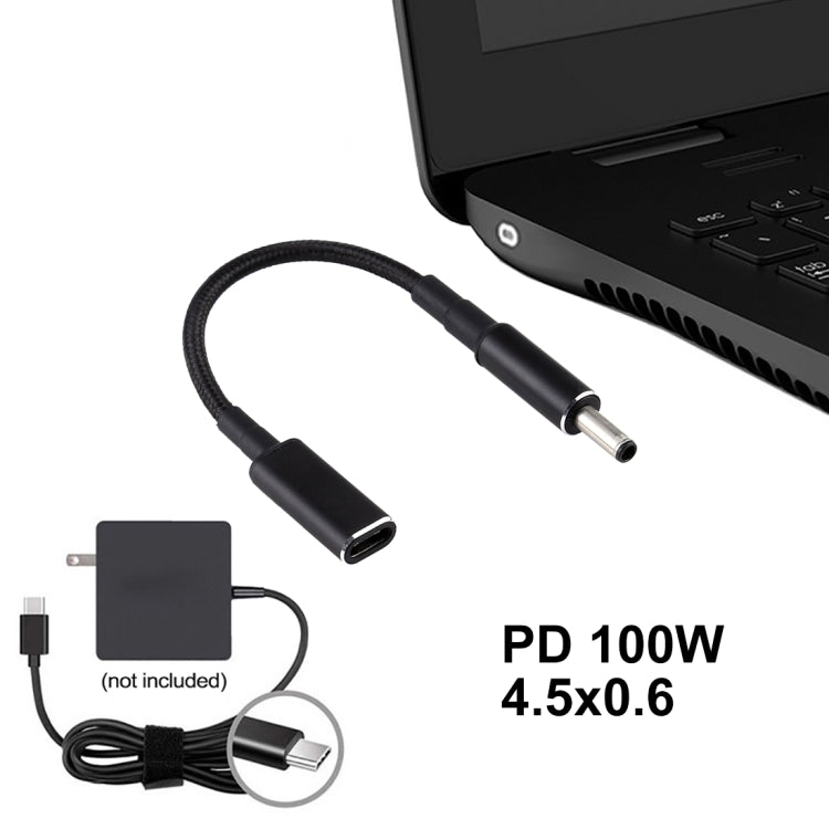 PD 100W 18,5-20V 4,5 x 0,6 mm a USB-C / Adaptador tipo C Cable trenzado de nailon para Dell, 4.5 x 0.6mm