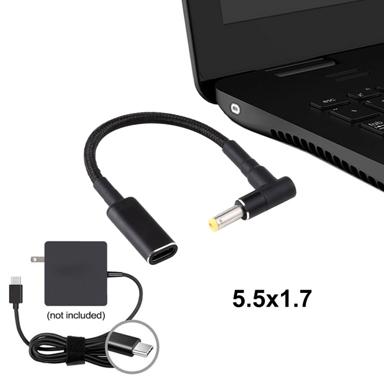PD 100W 18,5-20V 4,8 x 1,7 mm Codo a USB-C / Adaptador tipo C Cable trenzado de nailon