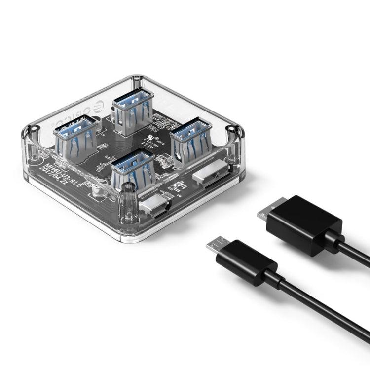 ORICO MH4U-100 HUB de escritorio transparente USB 3.0 con cable micro USB de 100 cm, MH4U-100