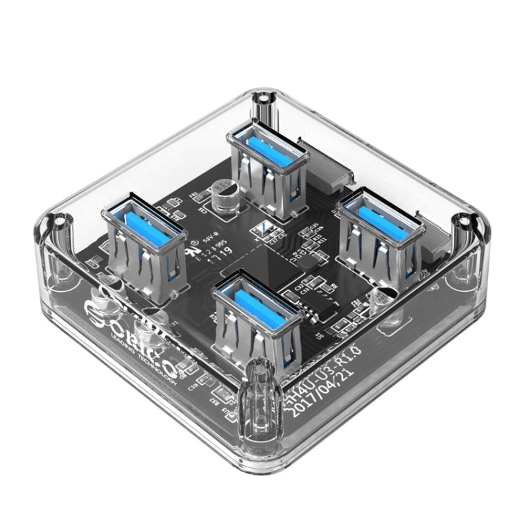 ORICO MH4U-100 HUB de escritorio transparente USB 3.0 con cable micro USB de 100 cm, MH4U-100