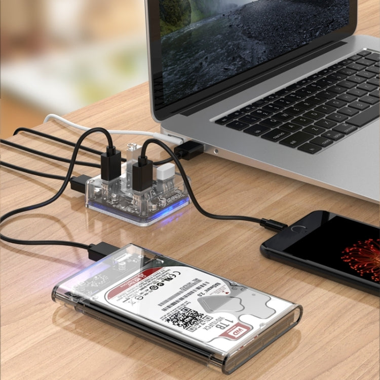 ORICO MH4U-100 HUB de escritorio transparente USB 3.0 con cable micro USB de 100 cm, MH4U-100