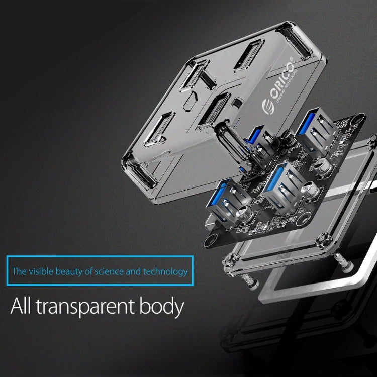 ORICO MH4U-100 HUB de escritorio transparente USB 3.0 con cable micro USB de 100 cm, MH4U-100
