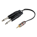 Cable adaptador de audio mono macho de 3,5 mm a 2 x 6,35 mm macho, longitud total: aproximadamente 27 cm