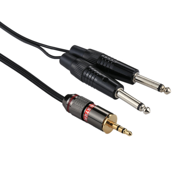 Cable adaptador de audio mono macho de 3,5 mm a 2 x 6,35 mm macho, longitud total: aproximadamente 27 cm