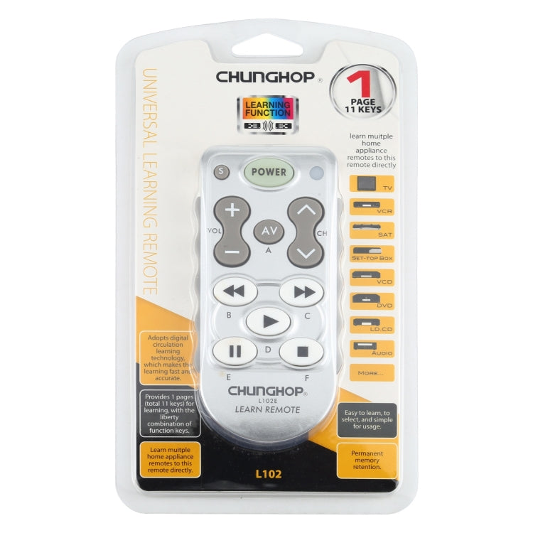 CHUNGHOP L102 DC 3V Control remoto de aprendizaje universal, L102 DC 3V
