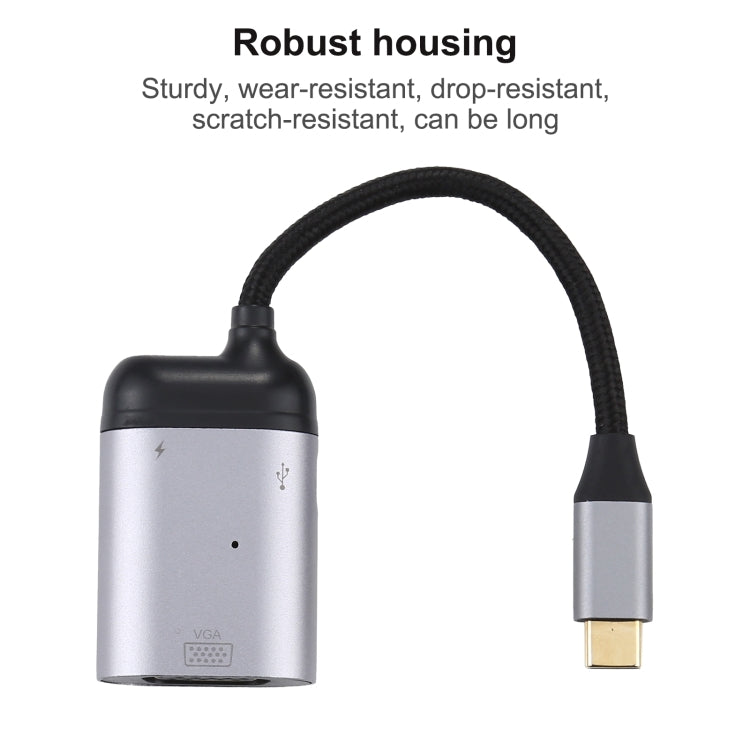 Cable adaptador de sincronización de datos 4K UHD USB-C / Type-C a VGA + PD, Type-C to VGA