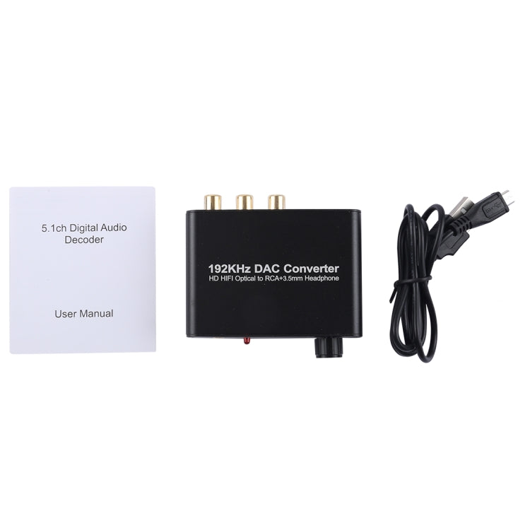 Convertidor DAC de 192KHz HD HIFI óptico a RCA + auriculares de 3,5mm convertidor de Audio Digital de 5,1 canales con Control de volumen, 192KHz DAC