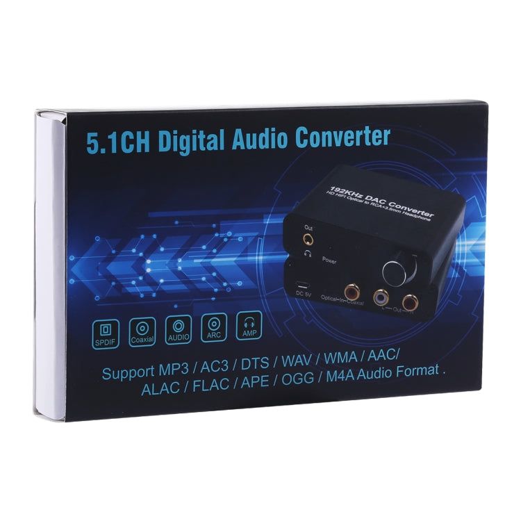 Convertidor DAC de 192KHz HD HIFI óptico a RCA + auriculares de 3,5mm convertidor de Audio Digital de 5,1 canales con Control de volumen, 192KHz DAC