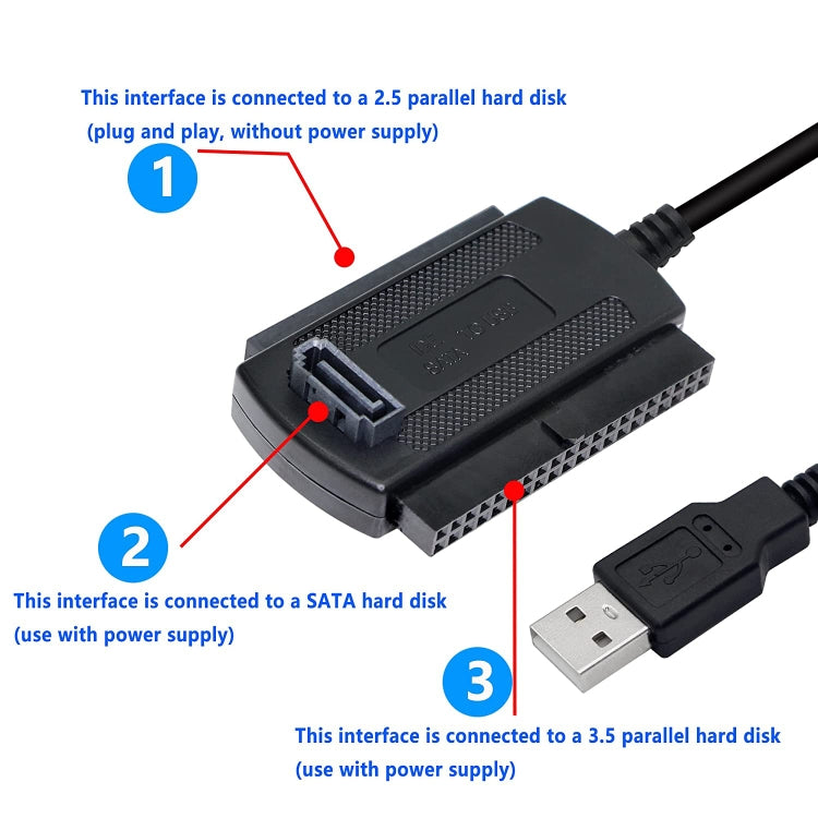Cable adaptador de disco duro USB 2.0 a IDE / SATA, longitud del cable: 50 cm